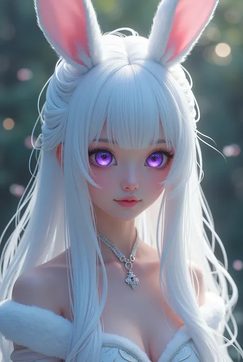 (masterpiece, Highest quality:1.2), One person, Bunny outfit, ARW (masterpiece, Highest quality:1.2), (long white hair) (white fox ears) (purple eyes)