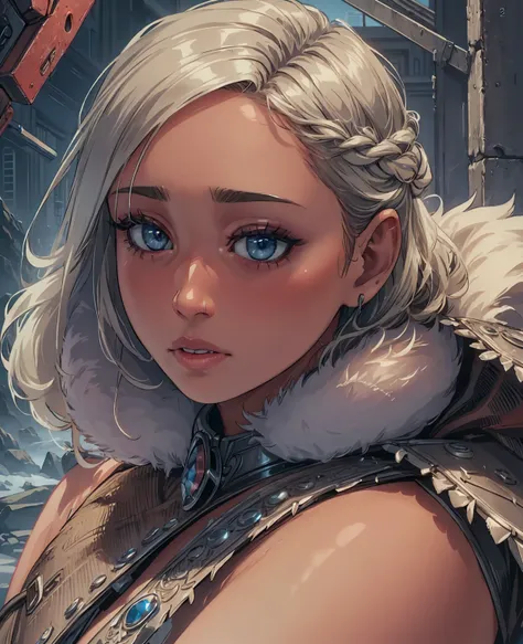 a young girl, beautiful detailed eyes, beautiful detailed lips, extremely detailed face, long eyelashes, ahegao expression, frozen apocalypse, ice path, ruins, close-up, big breasts, cold, ella rae-smith, engineer, (best quality,4k,8k,highres,masterpiece:1...