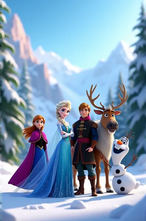 Picture of Elsa, Anna, Kristoff, Olaf and Sven together, 3d Disney style