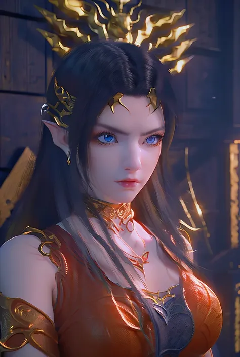 super realistic.super graphics.super detailed.1 super beautiful girl.cute.loose hair.long hair.flaming blue eyes.armed.elf(medusa))snake queen.china.demon.angel.wallpaper hd.3d