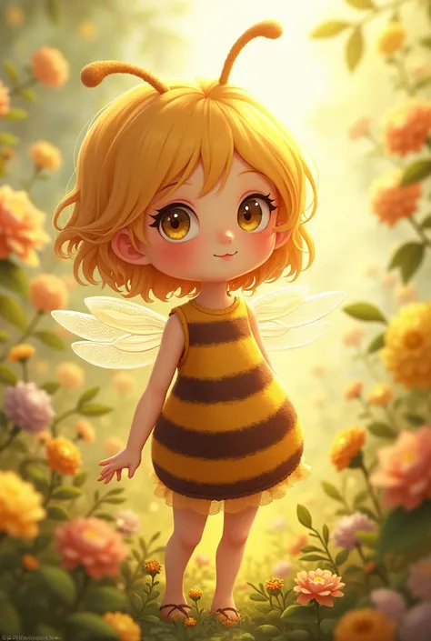 Ralistic cute anime honey bee girl