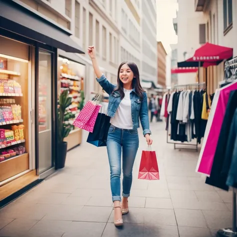 a simple girl is happy with her great shopping