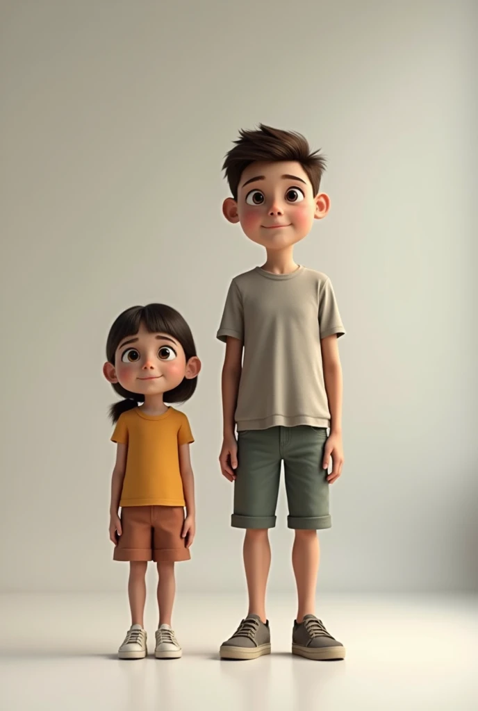 Can you please generate an image where I could see the size difference between a girl whose height is 1.50 cm and a boy whose size is 2.10 cm 