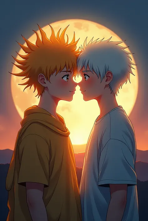 Draw two young boys (about 1 or older), one with the color of the sun and the other with the color of the moon, They both love each other, but they can&#39;t be together...