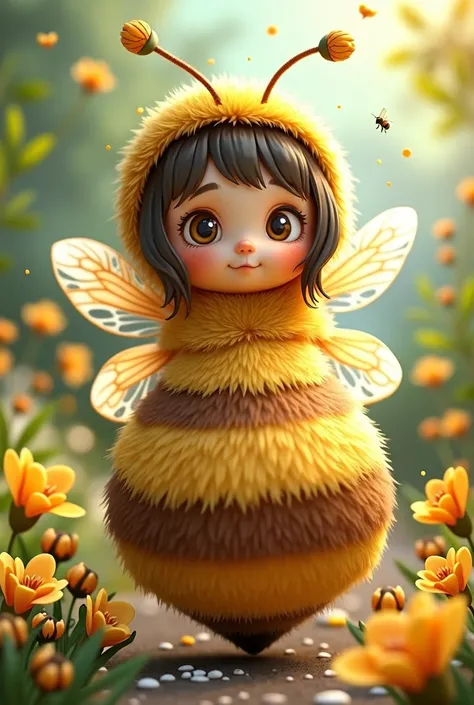 Ralistic cute anime honey bee girl with large abdomen