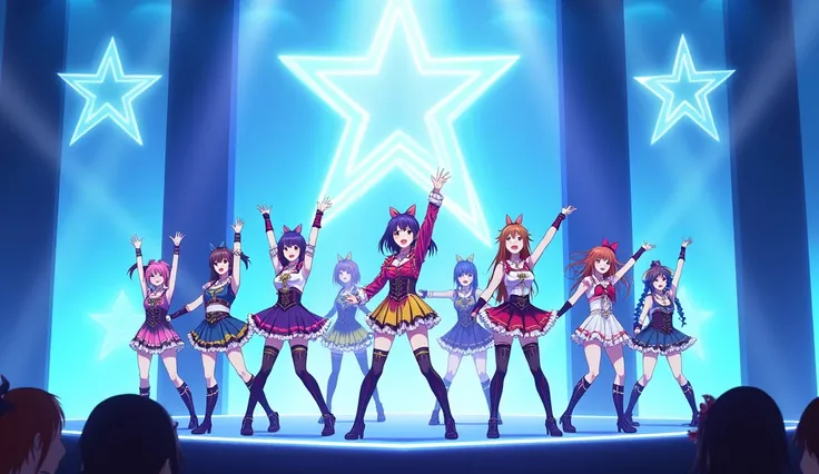 Idol　anime　multiple　Blue and white　stage