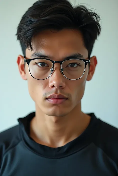 Full photo of a charismatic young modern leader with sport attire, dark handsome Malay, wearing spectacle. no background (removed)