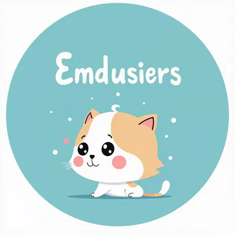 （The picture is simple and mostly blue solid background），Simple little cute cat cartoon anime style character picture below good for tshirt logo