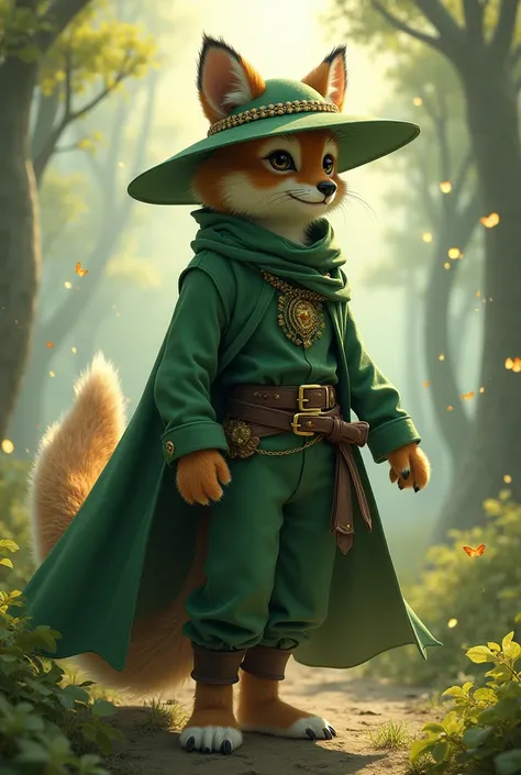 furry zorro, fantasy little prince, with green clothes and