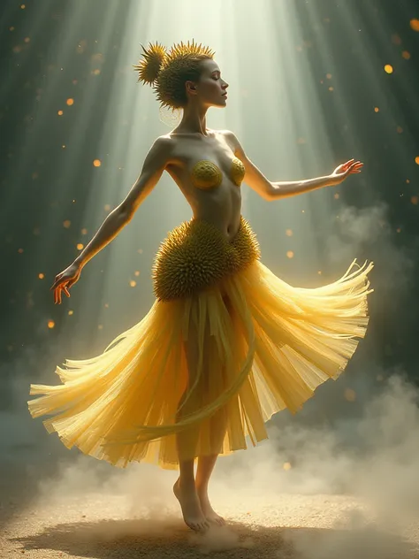 A BIG  durian fruit has the shape of a beautiful dancing girl