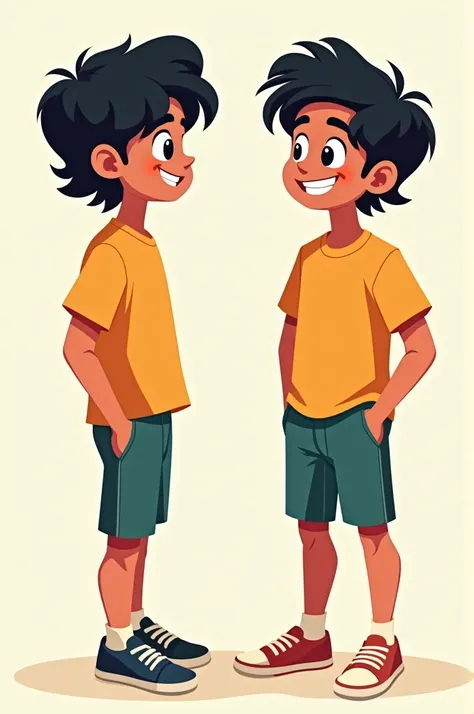 2d cartoon boy character and mid hairs age 20 indian boy full body image 1 image right, left, back and front view