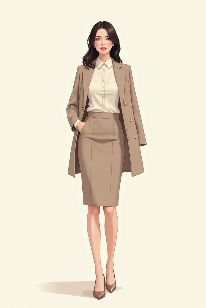 Checks suit with coat and skirt women in a formal background with light color illustration full body image
