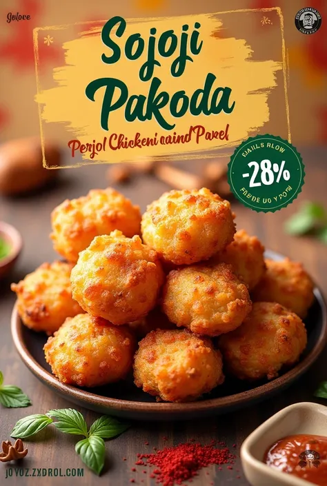 Make a poster that include 
Tittle :-sooji chicken pakoda center 
Parsal suvedha uplbda ahi 
Mobile no. :-