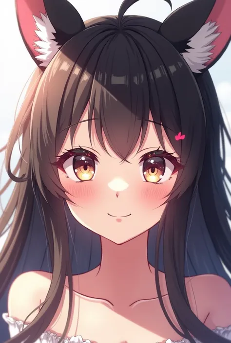 1girl, Animal Ears, Very Long Hair, Red Eyes, Blue eyes, Smile, Breasts, Accurate, Best Quality, Detail, Blush, anime,