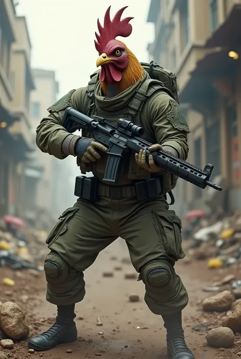 Humanoid fighting cock in specops uniform 