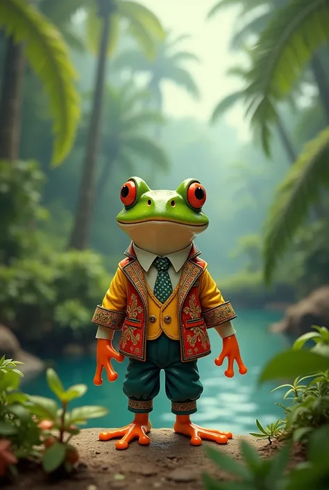 A little frog wearing a national suit and walking in sri lanka