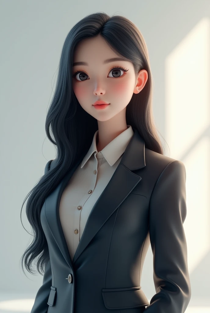 8k sharp 3d image of an Asian girl. 2, long hair, office suit.