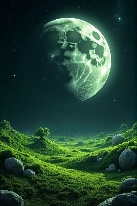 Moon with green plants on it 