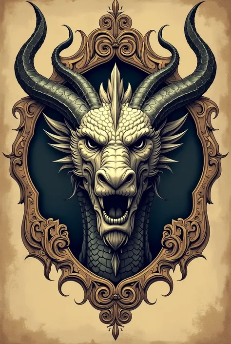 Logo, head dragon, front look, vintage, tatto design.