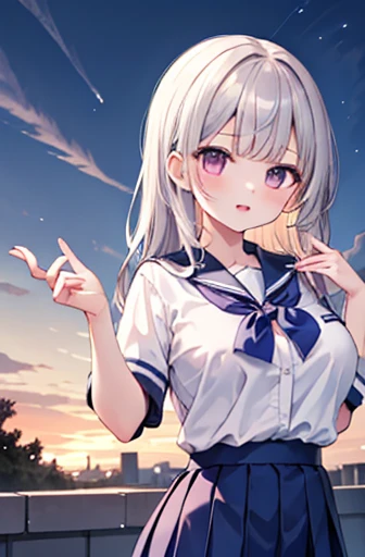 {masterpiece}, {Highest quality},1 girl,School_uniform,sunset,Large Breasts