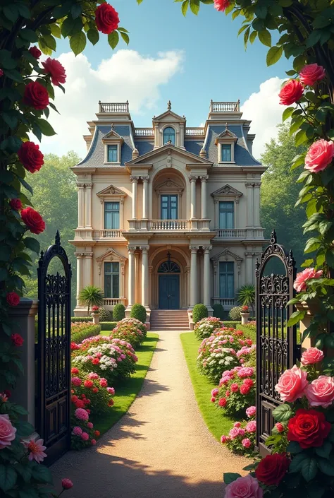 A beautiful and handsome mansion in a rose garden
