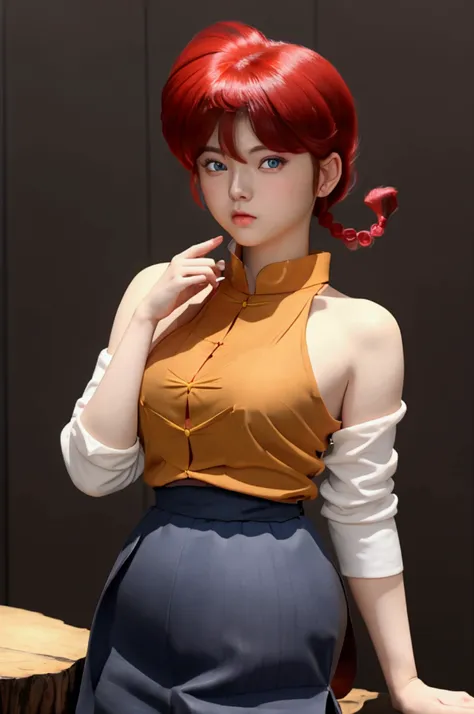 create female ranma, make a girl,clear contours, color full-body photo, (beautiful and delicate eyes), (nice face:1.3), childish...