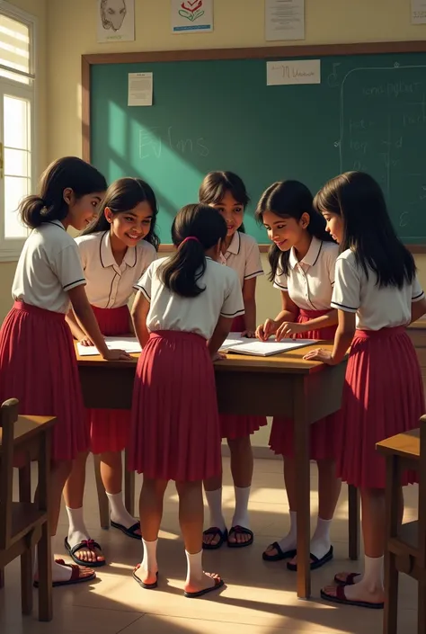  classroom Group of Indian girls bend over the table requesting spanking punishment on bare bottom from teacher 