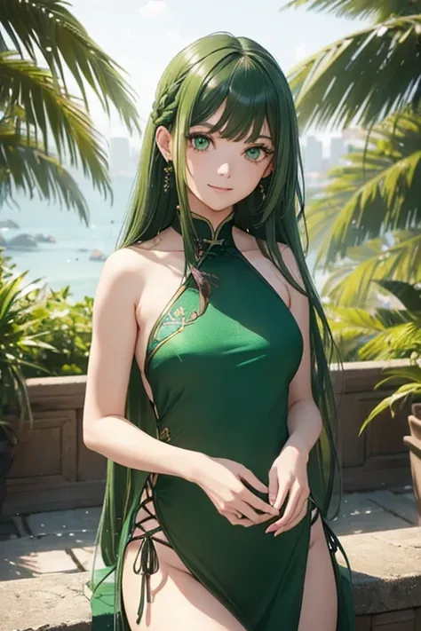 (Highest quality, masterpiece:1.2), High resolution, Very detailed, Realistic:1.37, Fantasy, An illustration, Green Eyes、Queen, Platinum decoration、beautifully、Eyeshadow Red、Thick eyebrows、Long eyelashes、pupils are black、((Her hair is light green)).Embarra...