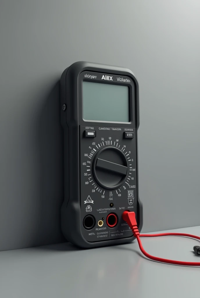 multimeter, Digital, dark gray color, of Aluminum, with a king&#39;s crown logo, Simple design and “ALEX” branding without letters or numbers, elegant, minimalist, sober design, modern. 