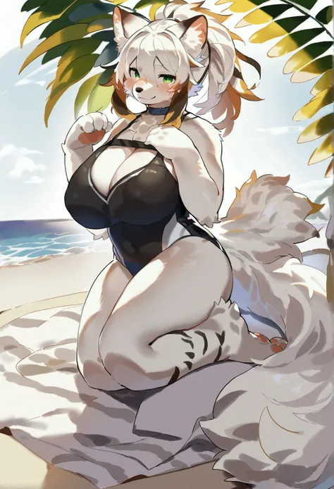 (top quality, best quality, by bogexboog, High-quality illustrations, masterpiece, 16k, 1080p, uploaded on e621)(kemono, furry, anthro, alone), round, 1 female, hot mother figure, very detailed body face and eyes, samoyed, fur, fluff, big breasts, tail, pe...