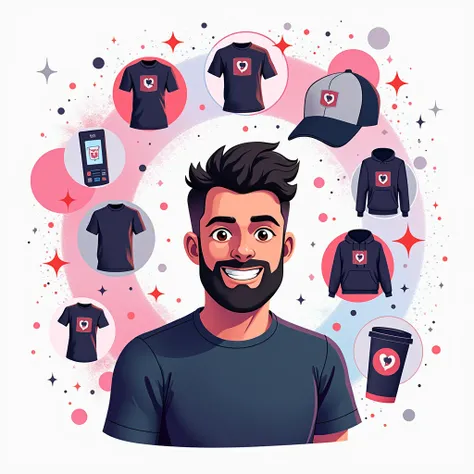 Create a social media profile photo for the marketer doing digital marketing with the logo "Vib Jib" with social media icons where the person completes the design and puts them Vectors, Vector T-shirts, Vector Cups, Vector Caps and Vector Hoodies Sell onli...