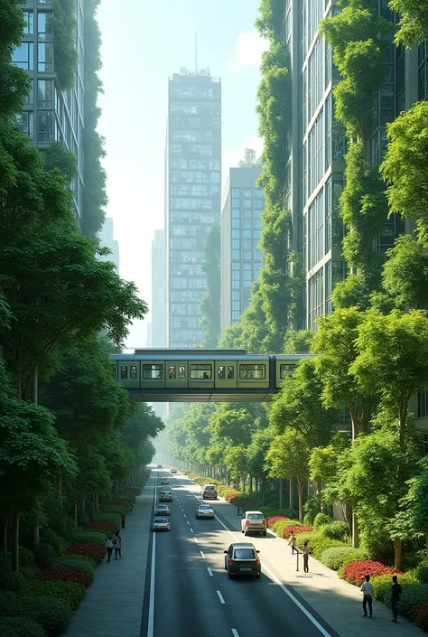 "green are not on building"
make the image 
like most developed city street 
and it is green City 
plant are not in building 
inbuilt metro