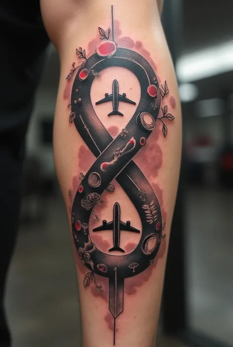 Tattoo of infinity airoplane and trading 
