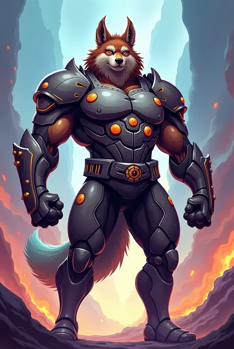 Furry anthro male solo muscular full jumpsuit armor clothed cartoon style