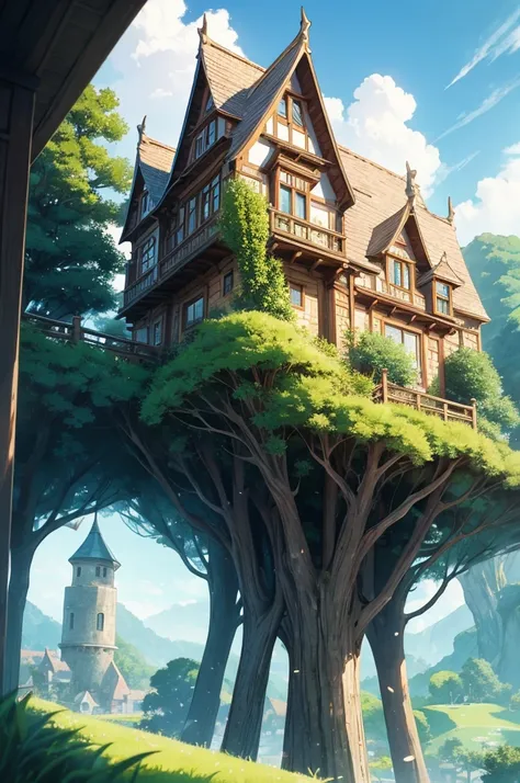 masterpiece, Highest quality, Dynamic pose, Dynamic Angle, Dynamic Background, Ghibli-style strange house