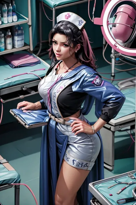 nurse uniform,hospital, latex nurse suit,nurses,busty,elbow gloves,labcoat,black hair woman,pink eyes , gigantic ,medical instruments,asian nurse,two nurses,speculum,examination room,oversize ,big ass ,strap on, lay on table ,legs spreaded,giving birth,gyn...