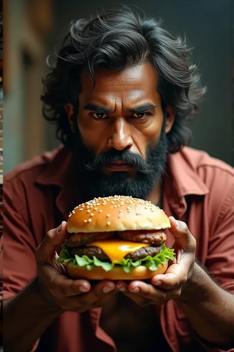 Gabbar singh with burger in hand