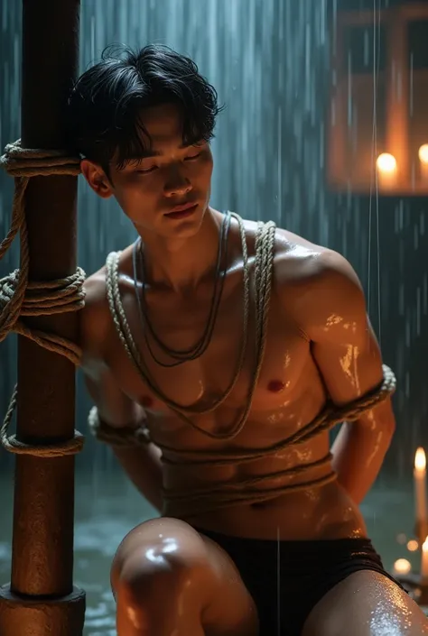 (((19 yo, muscular, fit, shirtless boy))), (((19yo, slim, muscular, fit twink))), (((ripped sixpack))), ((((Trussed up completely with rope)))), ((((ropes crossed over chest)))), (((body trussed up in tight fitting shibari ropes))), (((beautiful boy))), ((...