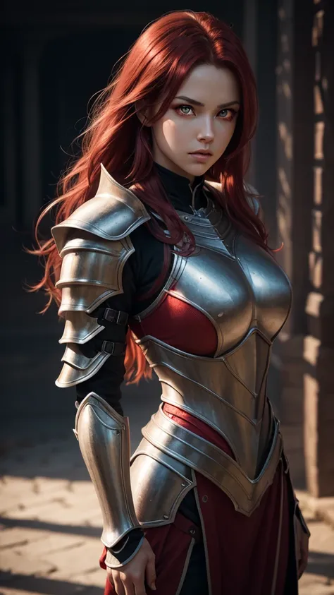 man, a man in red scale armor, Sports figure , Full-length posing, serious face, beauty faces, big eyes, high detail, Beauty of lips, photorealistic, ultra realistic, background, the sun is shining in your face, rtx on, Color correction, perspective, depth...