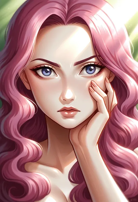 (((ultra realistic))) Photo, masterpiece, top quality, (pale skin), (Ultra detailed face and eyes:1.3), 1 girl, Adult, In Lifchik, ((Eye makeup, pink mascara)), ((large detailed lips)), ((pink wavy hair)), ((Stylish hairstyle)) , (Natural breasts), Slim wa...