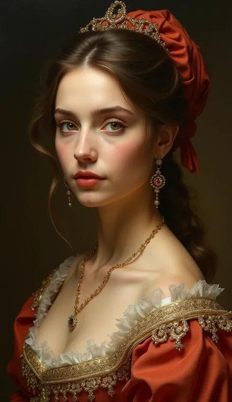 A beautiful detailed portrait of a woman with exquisite makeup, classical oil painting style, by Shirow Masamune and William Tee Kew, (best quality,4k,8k,highres,masterpiece:1.2),ultra-detailed,(realistic,photorealistic,photo-realistic:1.37),extremely deta...