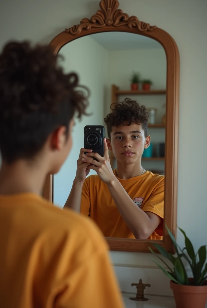 A teenager taking a picture in the mirror 