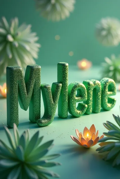 A name Mylene 
3d name only in a glittery green font with dreamy background