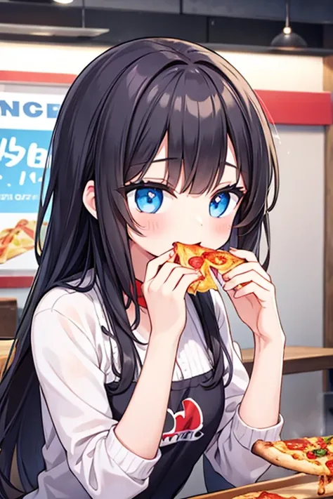 A girl eating pizza deliciously