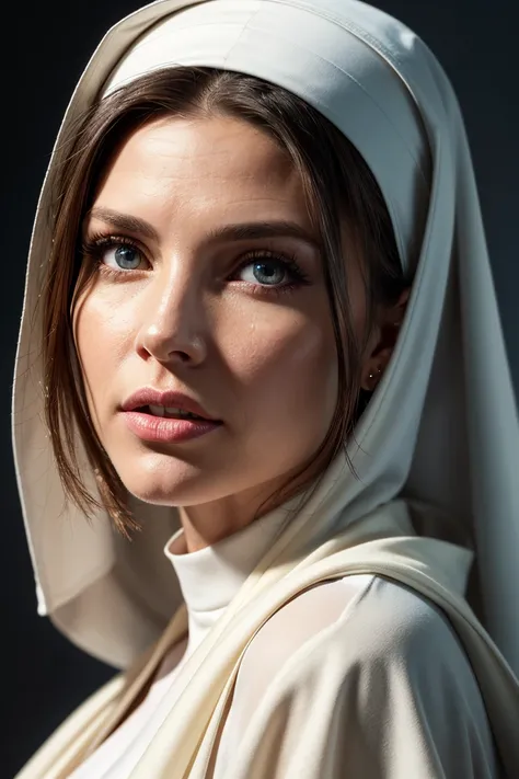 Charisma Carpenter, 2, Masterpiece, best quality, celebrating (highly detailed raw photo:1. 2), 8k arnold, volumetric lighting, volumetric shadows, in a republican party, TRUMP support, , wearing nun uniform, crowded, phil haley style, model shoot, midshot...