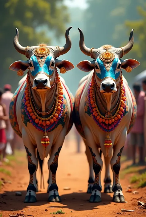 a festival celebrated in India to honor ox and oxen for their contributions to farming two ox  with meckup 