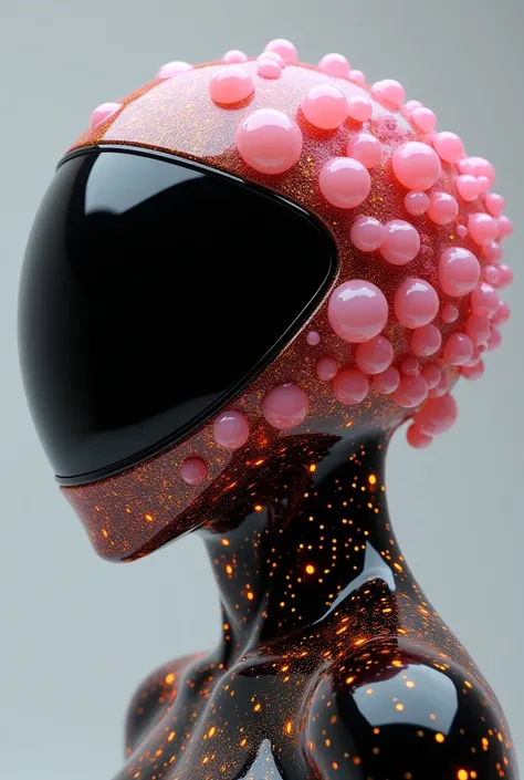 jelly helmet with pink jelly virus bubbles, black color, year 2068, polished gold effect, ultra-realistic, Blender, raytracing, Vray, Grasshopper, 16K