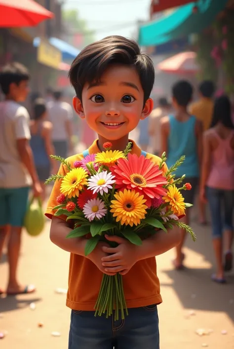 a native filipino boy selling flowers