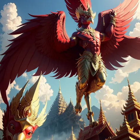 garuda, a male anthropomorphic bird, has the appearance of a bird. the head and appearance are that of a bird. has a bird's head...