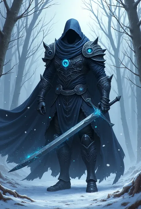 A realistic anime shadow warrior on the battlefield with a detailed great Armor made out of clothes with lava like lines flowing from it and with a great sword in one hand hand and his other hand has blue veins like structure on it and he is emitting black...